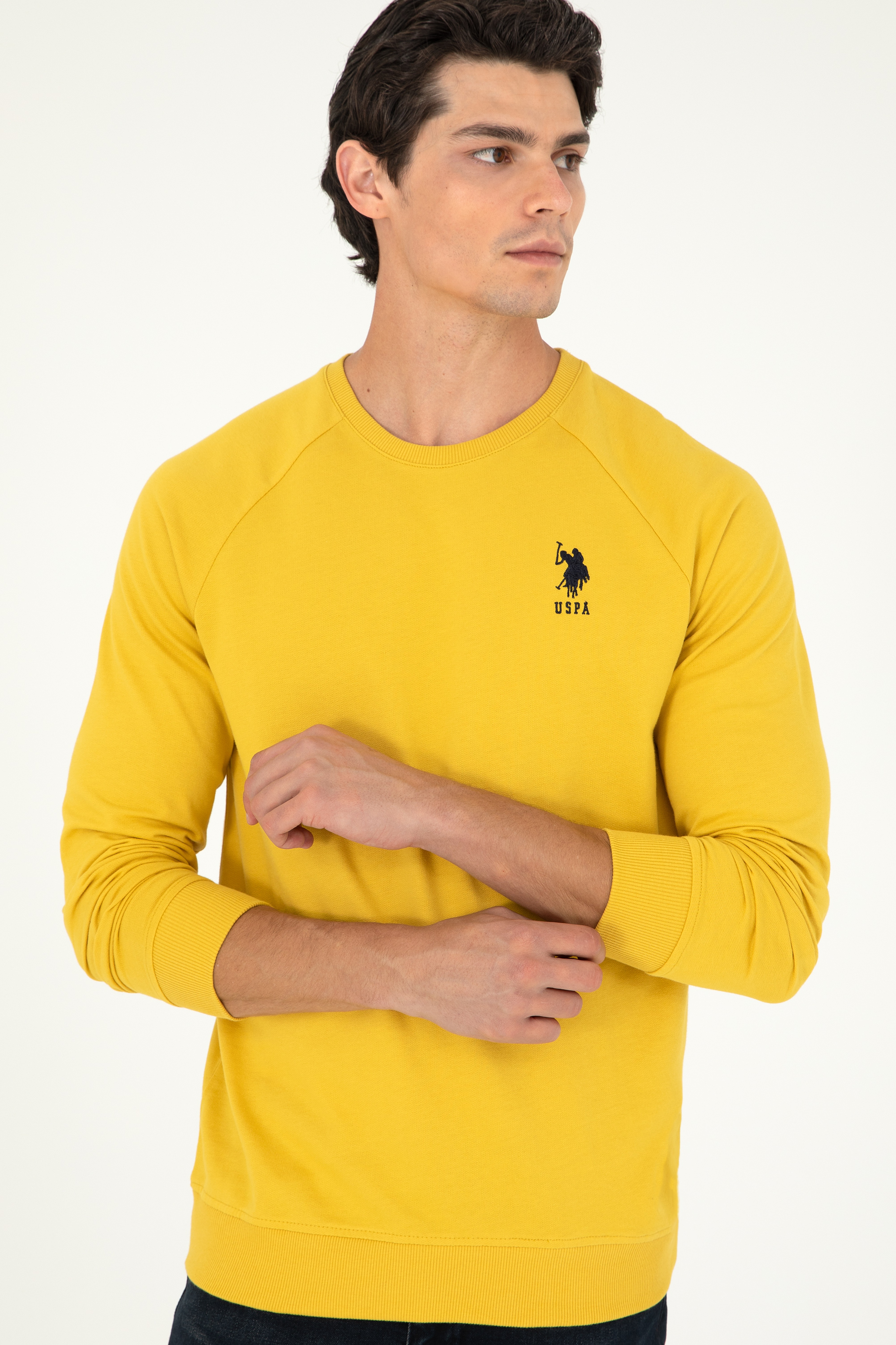 Erkek Sarı Basic Sweatshirt - Image 3