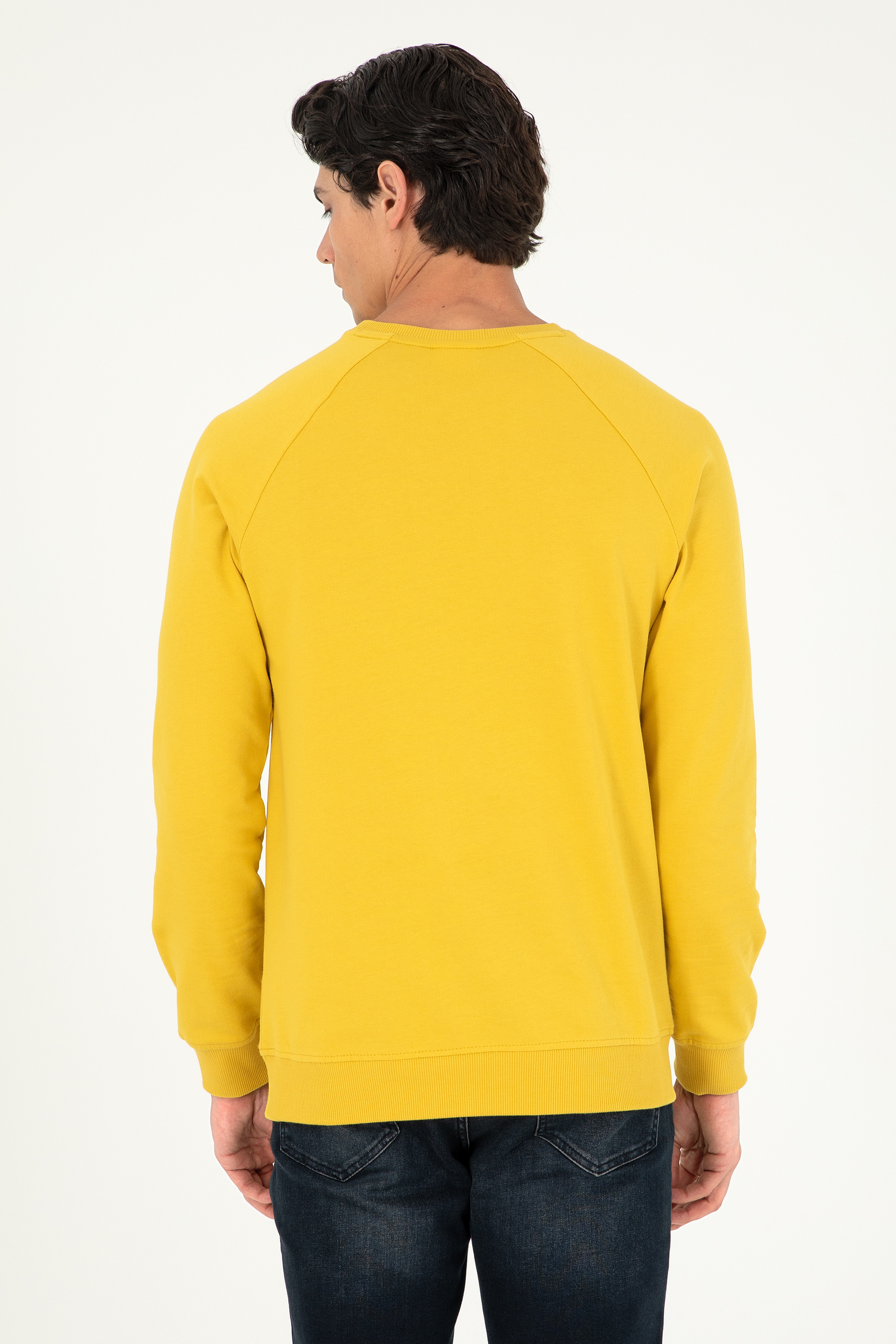 Erkek Sarı Basic Sweatshirt