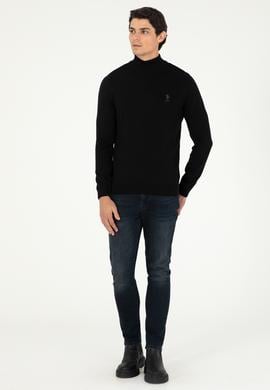 Erkek Slim Fit Yarım Boğazlı Siyah Basic Kazak - 50288887034