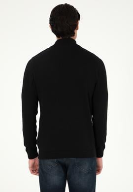 Erkek Slim Fit Yarım Boğazlı Siyah Basic Kazak - 50288887034
