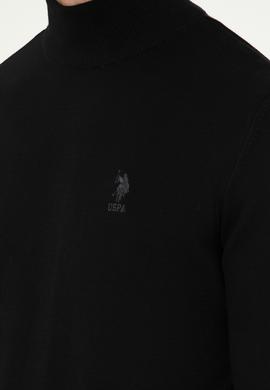 Erkek Slim Fit Yarım Boğazlı Siyah Basic Kazak - 50288887034