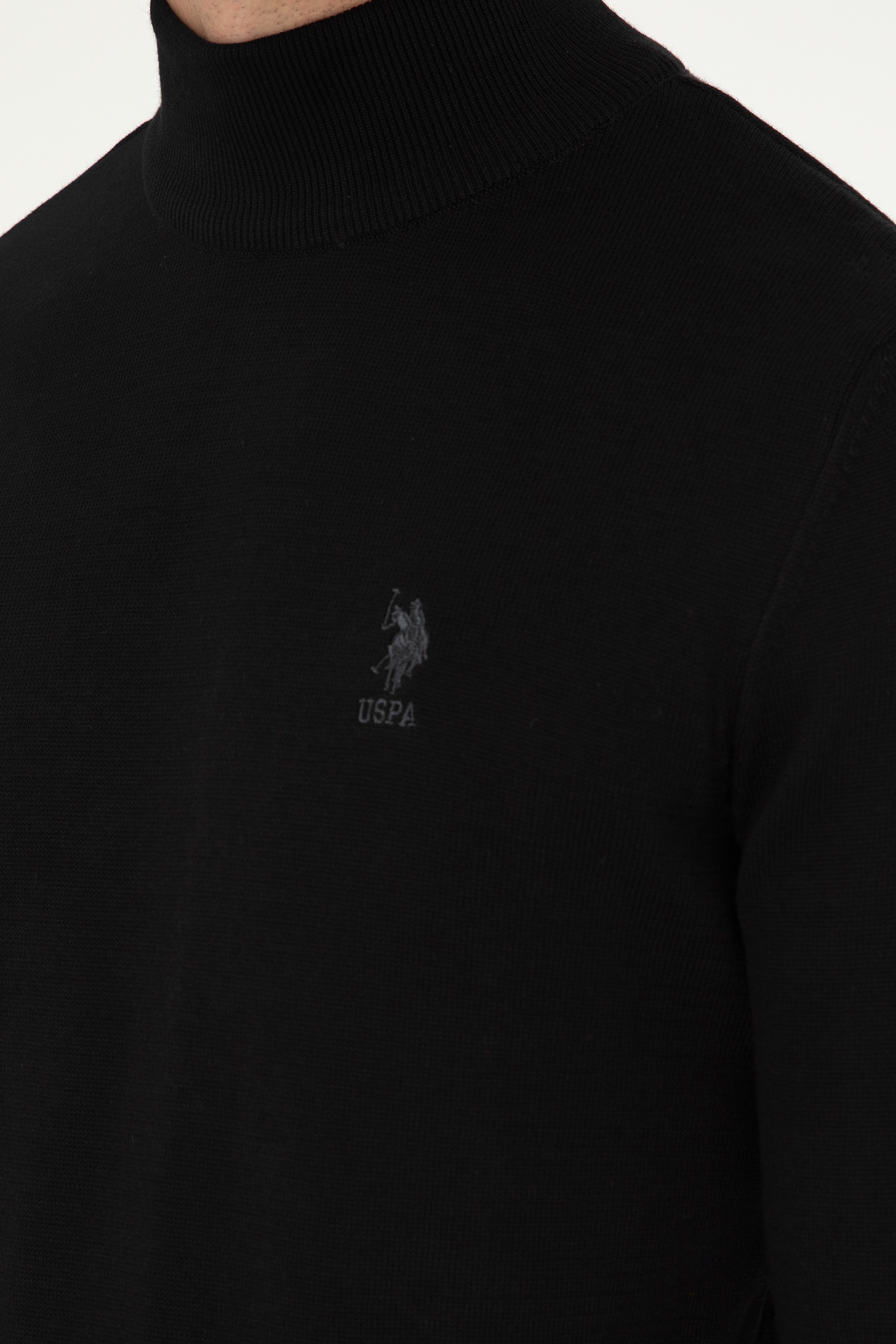 Erkek Slim Fit Yarım Boğazlı Siyah Basic Kazak - Image 7