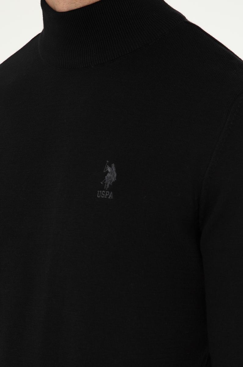 Erkek Slim Fit Yarım Boğazlı Siyah Basic Kazak