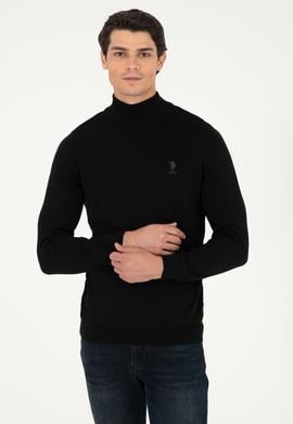 Erkek Slim Fit Yarım Boğazlı Siyah Basic Kazak - 50288887034