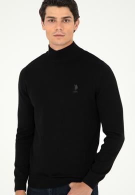 Erkek Slim Fit Yarım Boğazlı Siyah Basic Kazak - 50288887034