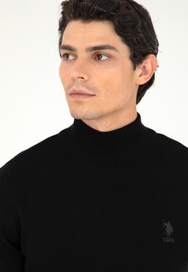 Erkek Slim Fit Yarım Boğazlı Siyah Basic Kazak - 50288887034