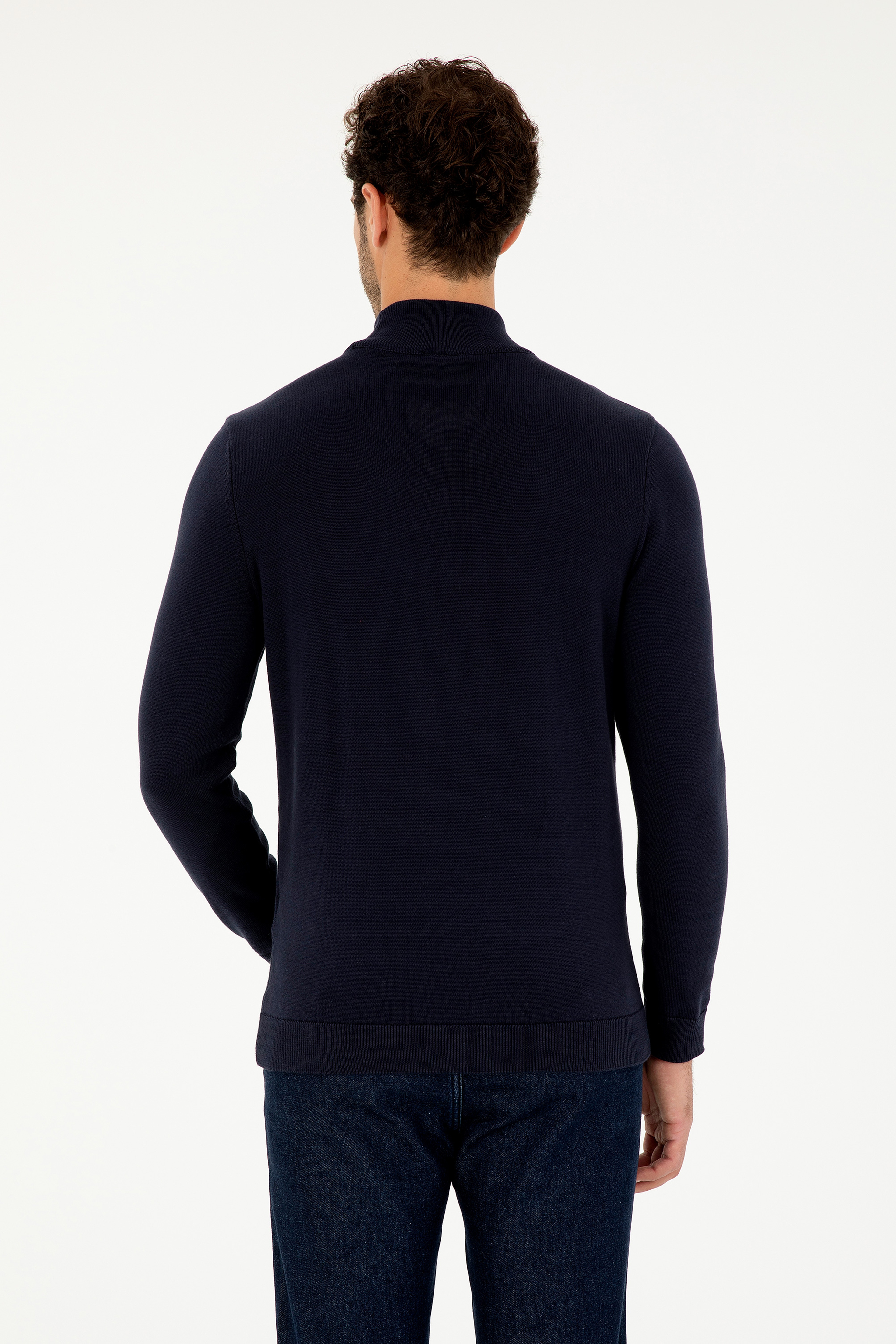 Erkek Slim Fit Yarım Boğazlı Lacivert Basic Kazak - Image 5