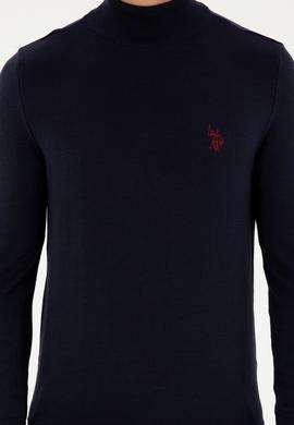 Erkek Slim Fit Yarım Boğazlı Lacivert Basic Kazak - 50293499054