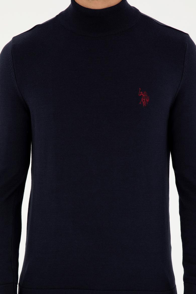 Erkek Slim Fit Yarım Boğazlı Lacivert Basic Kazak - 50293499054