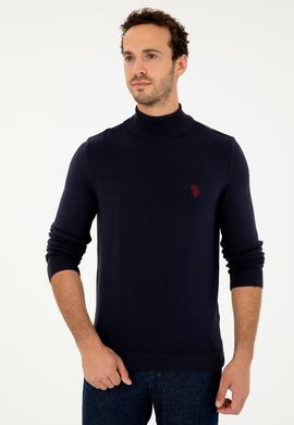 Erkek Slim Fit Yarım Boğazlı Lacivert Basic Kazak - 50293499054