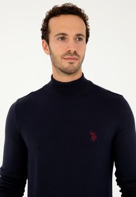 Erkek Slim Fit Yarım Boğazlı Lacivert Basic Kazak - 50293499054