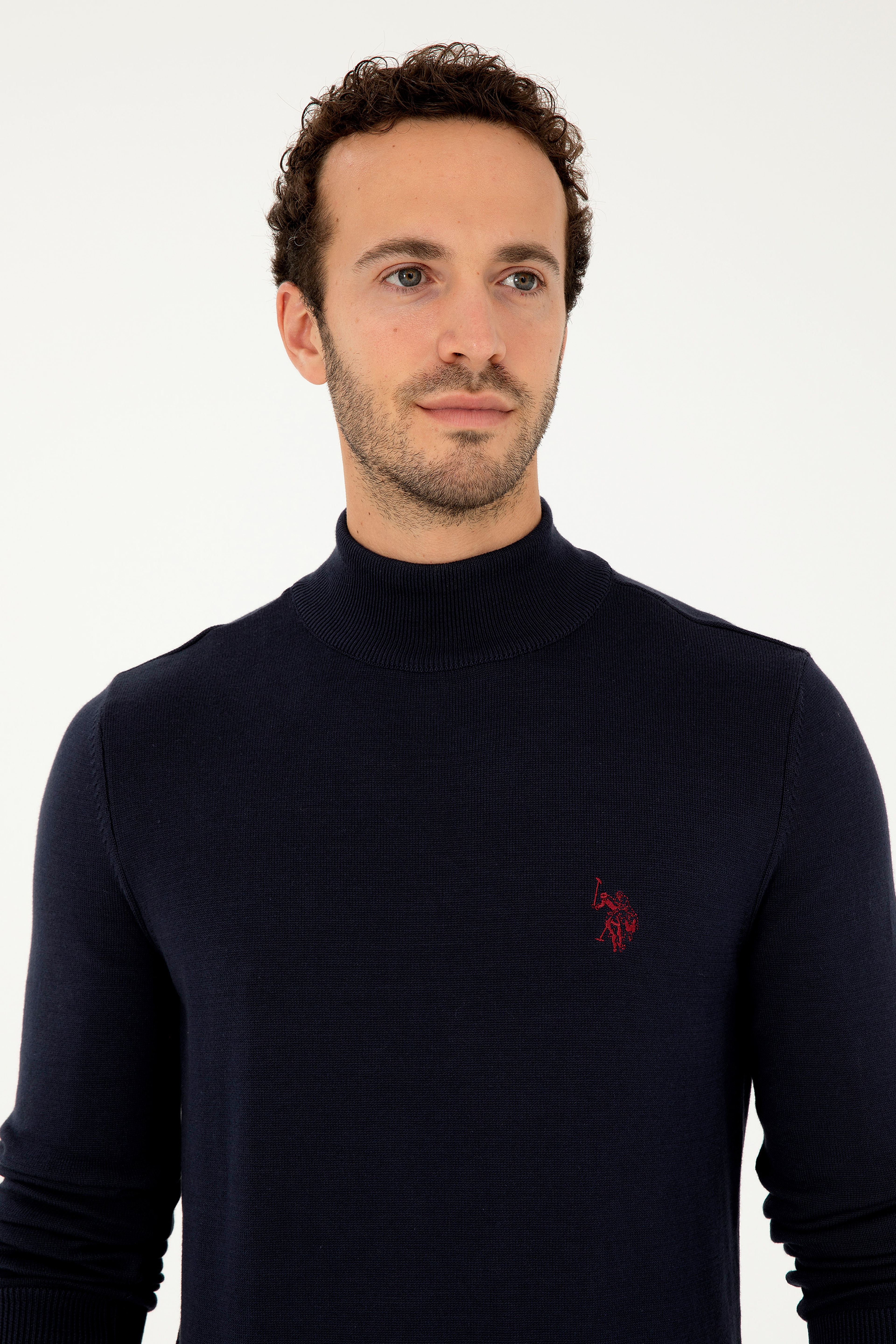 Erkek Slim Fit Yarım Boğazlı Lacivert Basic Kazak - Image 2