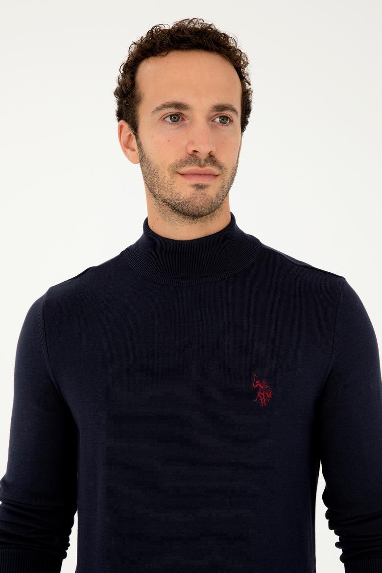 Erkek Slim Fit Yarım Boğazlı Lacivert Basic Kazak - 50293499054