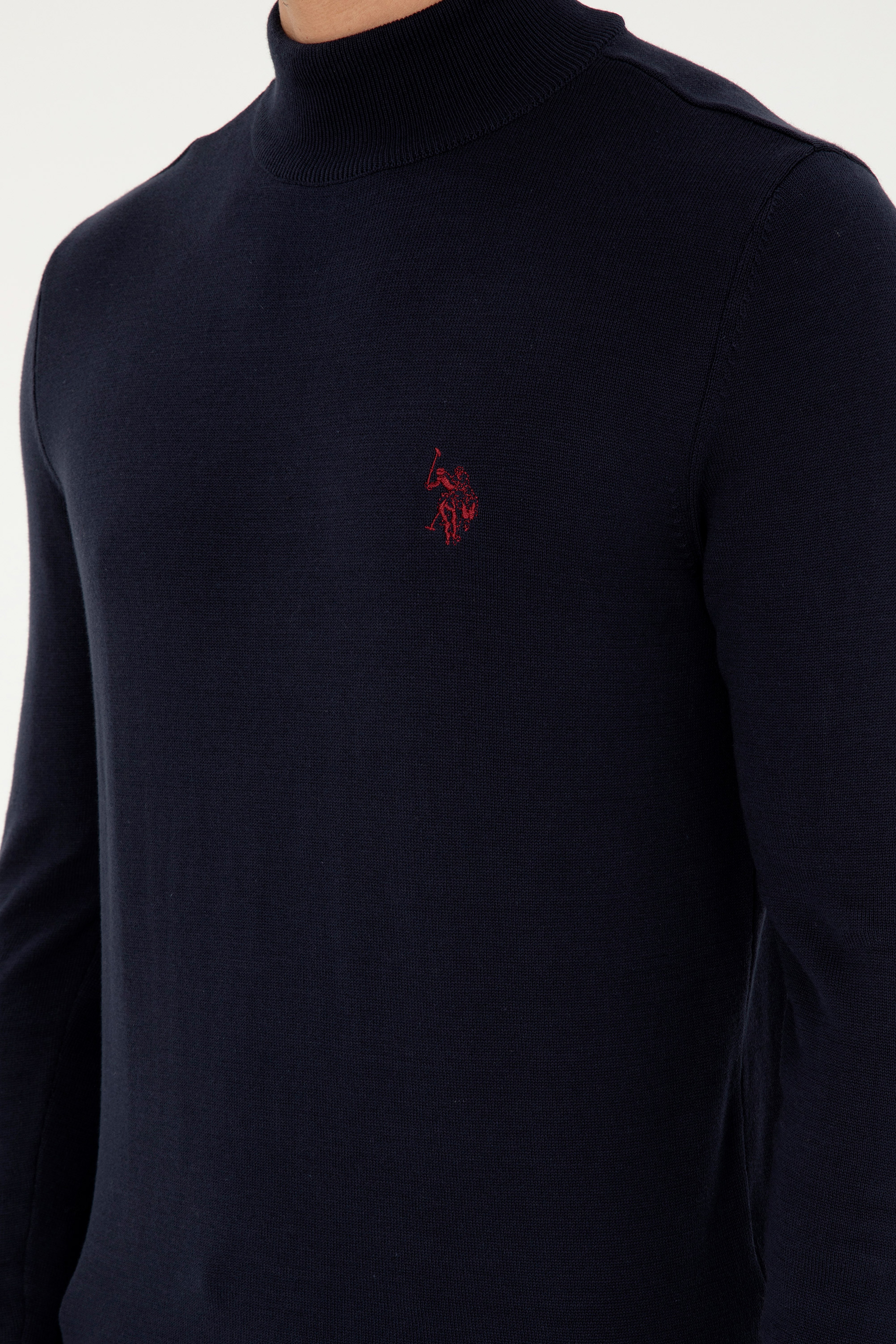 Erkek Slim Fit Yarım Boğazlı Lacivert Basic Kazak