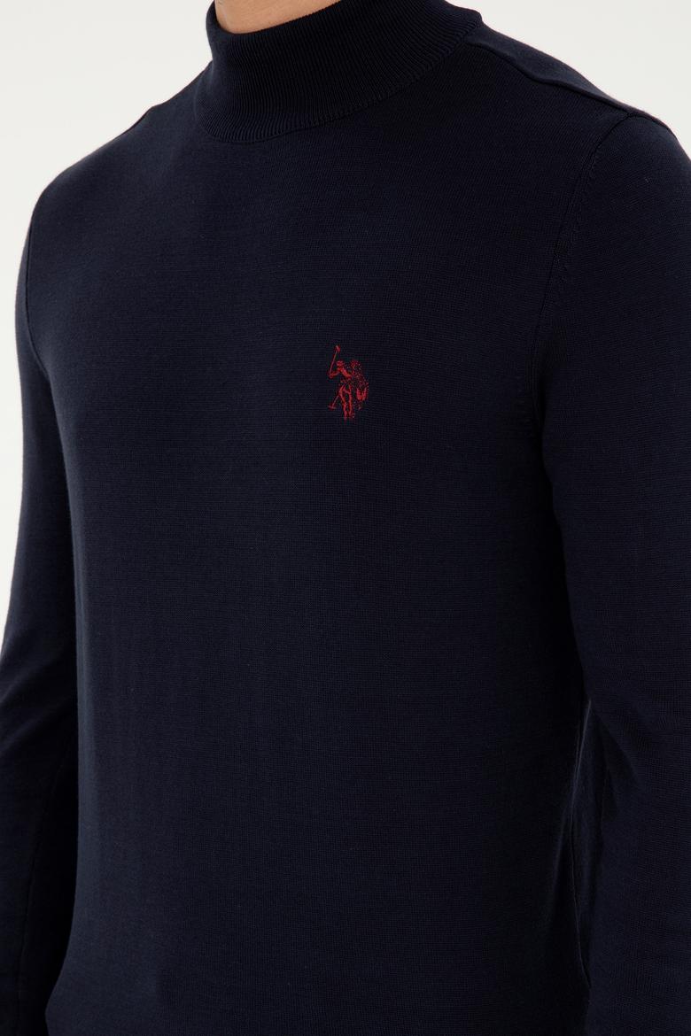 Erkek Slim Fit Yarım Boğazlı Lacivert Basic Kazak - 50293499054