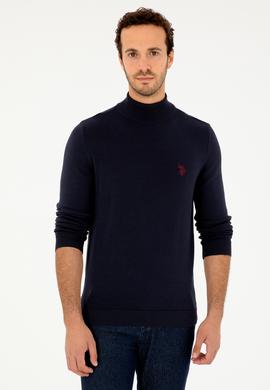 Erkek Slim Fit Yarım Boğazlı Lacivert Basic Kazak - 50293499054