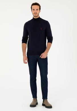 Erkek Slim Fit Yarım Boğazlı Lacivert Basic Kazak - 50293499054