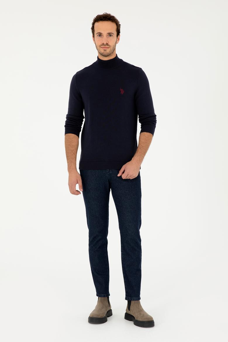 Erkek Slim Fit Yarım Boğazlı Lacivert Basic Kazak - 50293499054