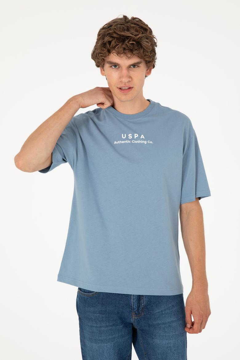 Erkek Comfort Fit Bisiklet Yaka İndigo Tişört - 50294322059