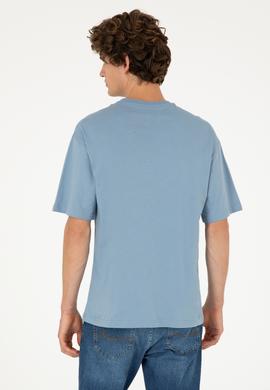 Erkek Comfort Fit Bisiklet Yaka İndigo Tişört - 50294322059