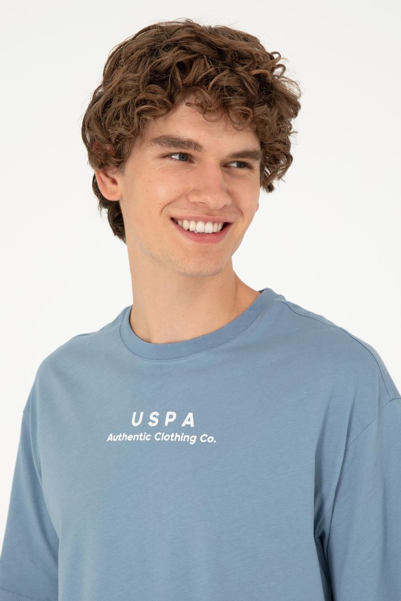 Erkek Comfort Fit Bisiklet Yaka İndigo Tişört - 50294322059