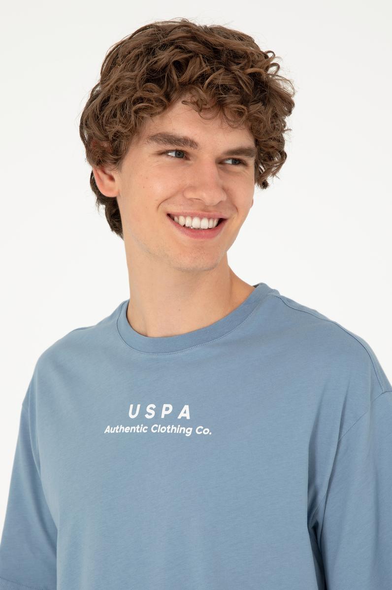 Erkek Comfort Fit Bisiklet Yaka İndigo Tişört