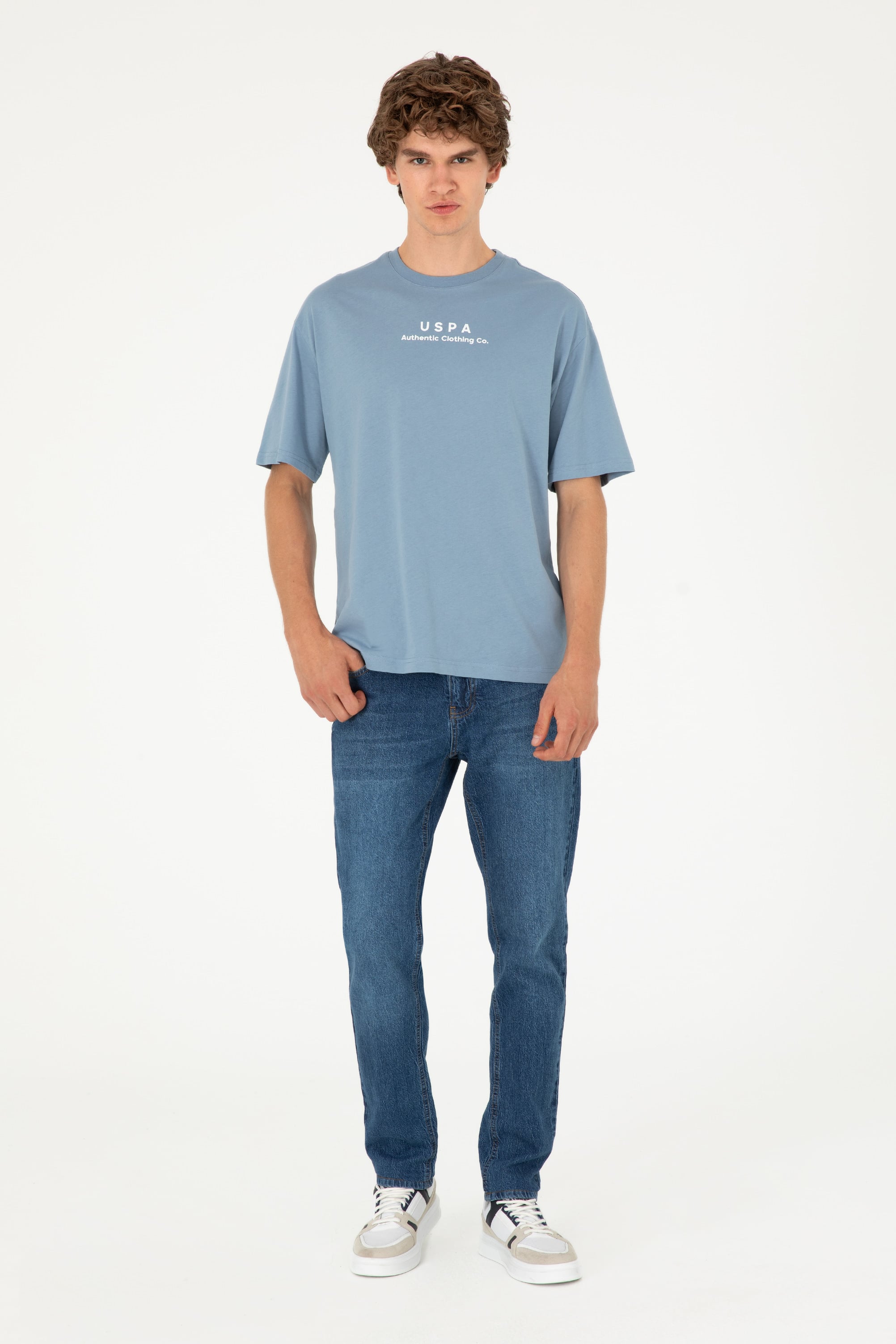 Erkek Comfort Fit Bisiklet Yaka İndigo Tişört - Image 4