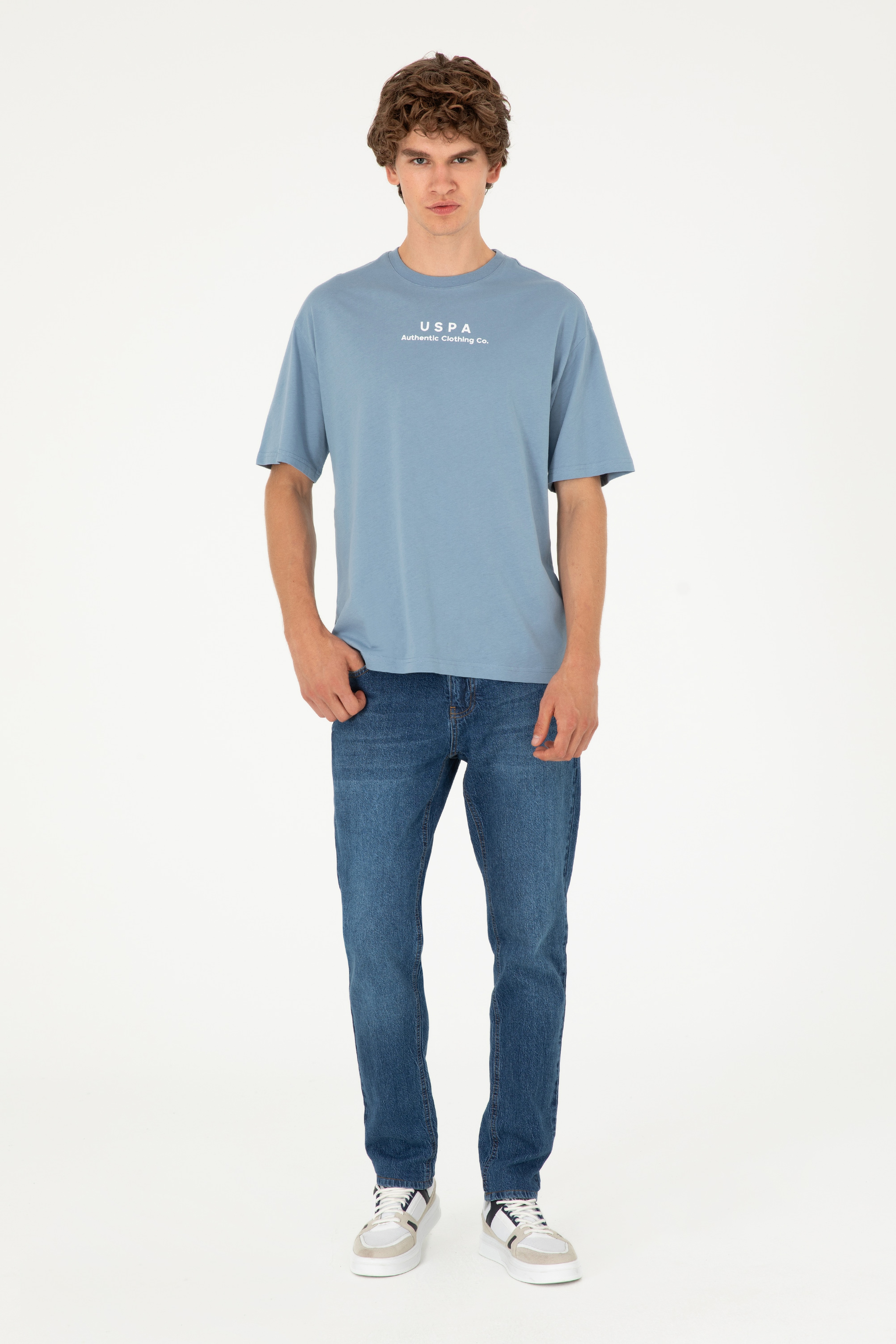 Erkek Comfort Fit Bisiklet Yaka İndigo Tişört