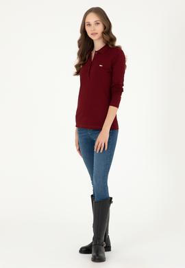 Kadın Bordo Basic Polo Yaka Sweatshirt - 50296941007