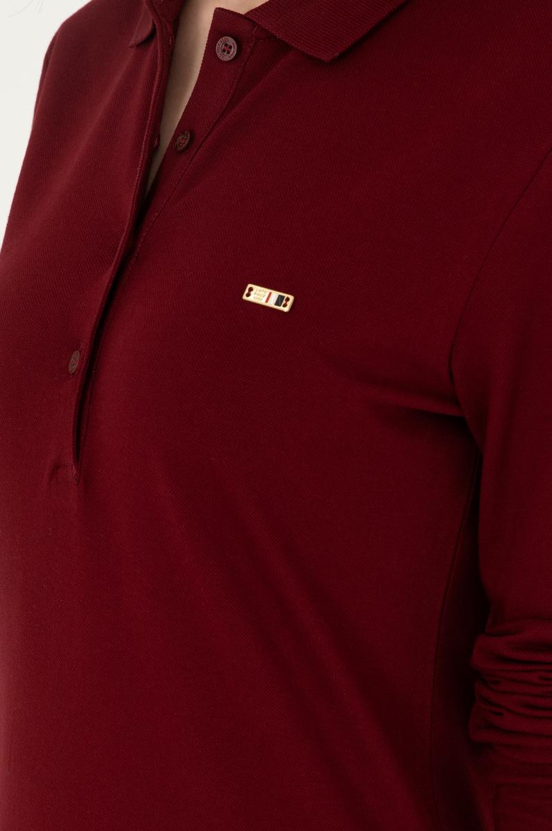 Kadın Bordo Basic Polo Yaka Sweatshirt