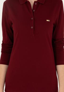 Kadın Bordo Basic Polo Yaka Sweatshirt - 50296941007