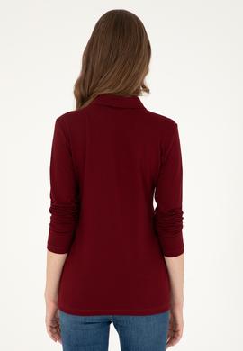 Kadın Bordo Basic Polo Yaka Sweatshirt - 50296941007