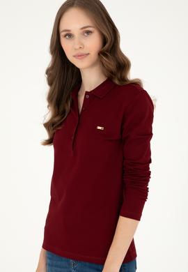 Kadın Bordo Basic Polo Yaka Sweatshirt - 50296941007