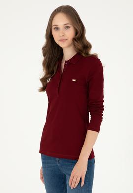 Kadın Bordo Basic Polo Yaka Sweatshirt - 50296941007