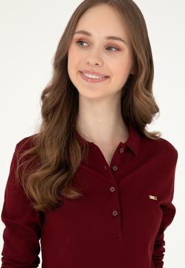 Kadın Bordo Basic Polo Yaka Sweatshirt - 50296941007