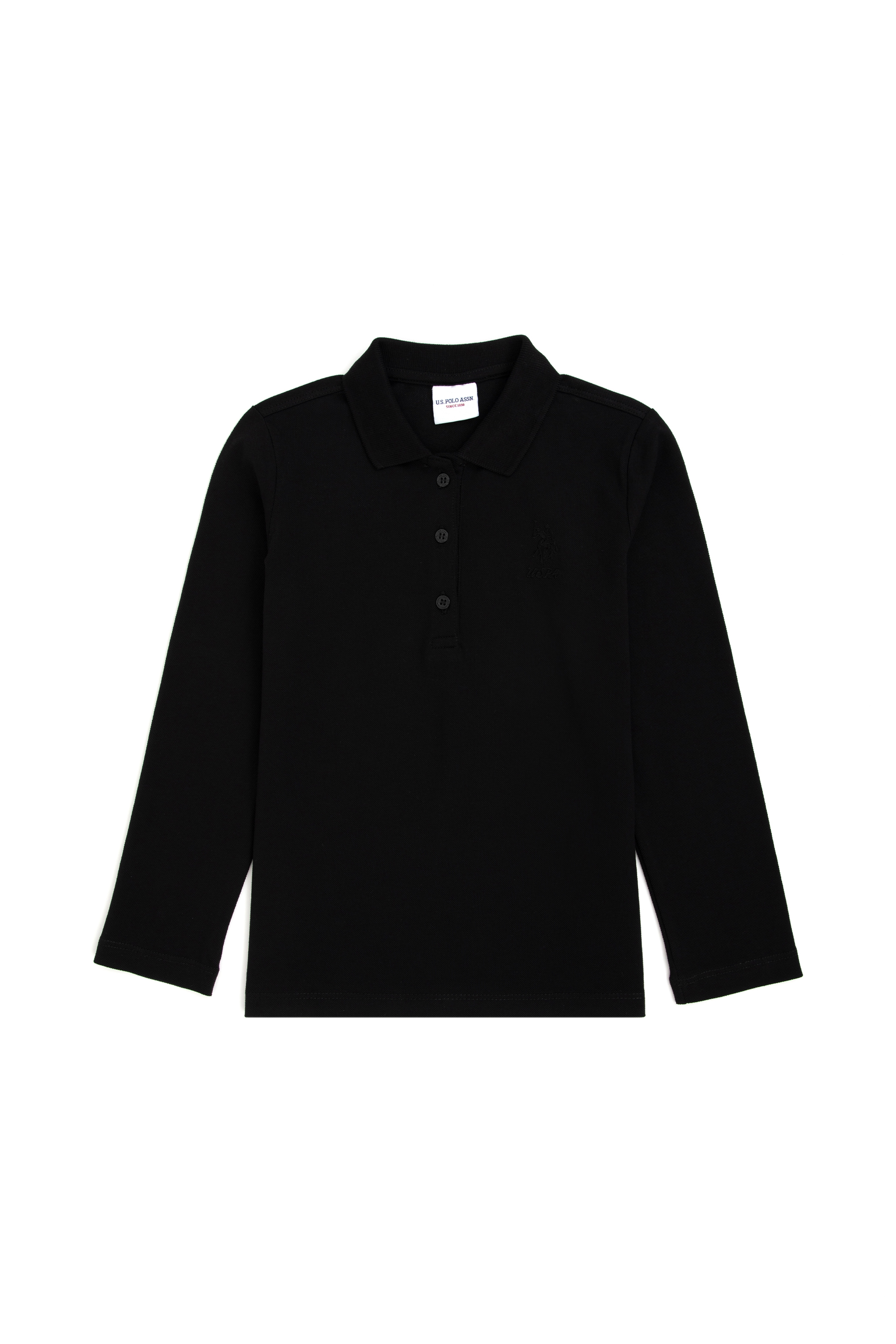 Kız Çocuk Siyah Polo Yaka Basic Sweatshirt - Image 3