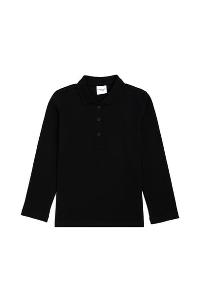 Kız Çocuk Siyah Polo Yaka Basic Sweatshirt