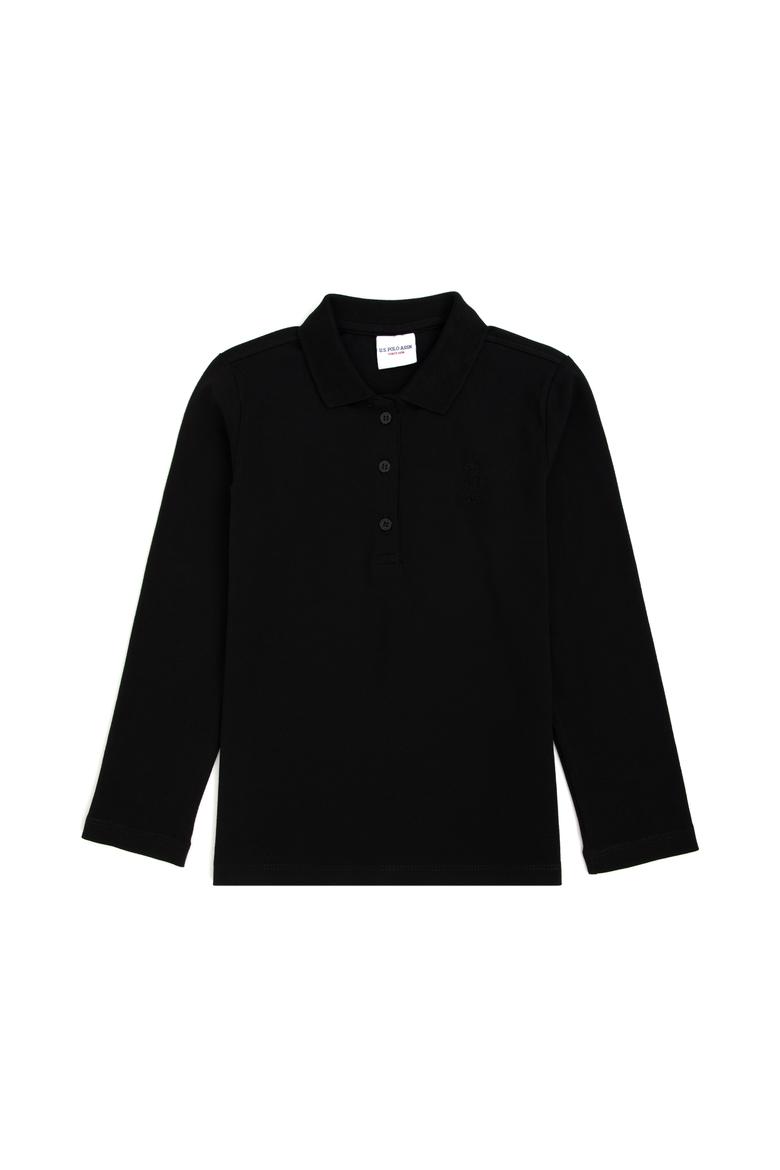 Kız Çocuk Siyah Polo Yaka Basic Sweatshirt - 50296377066