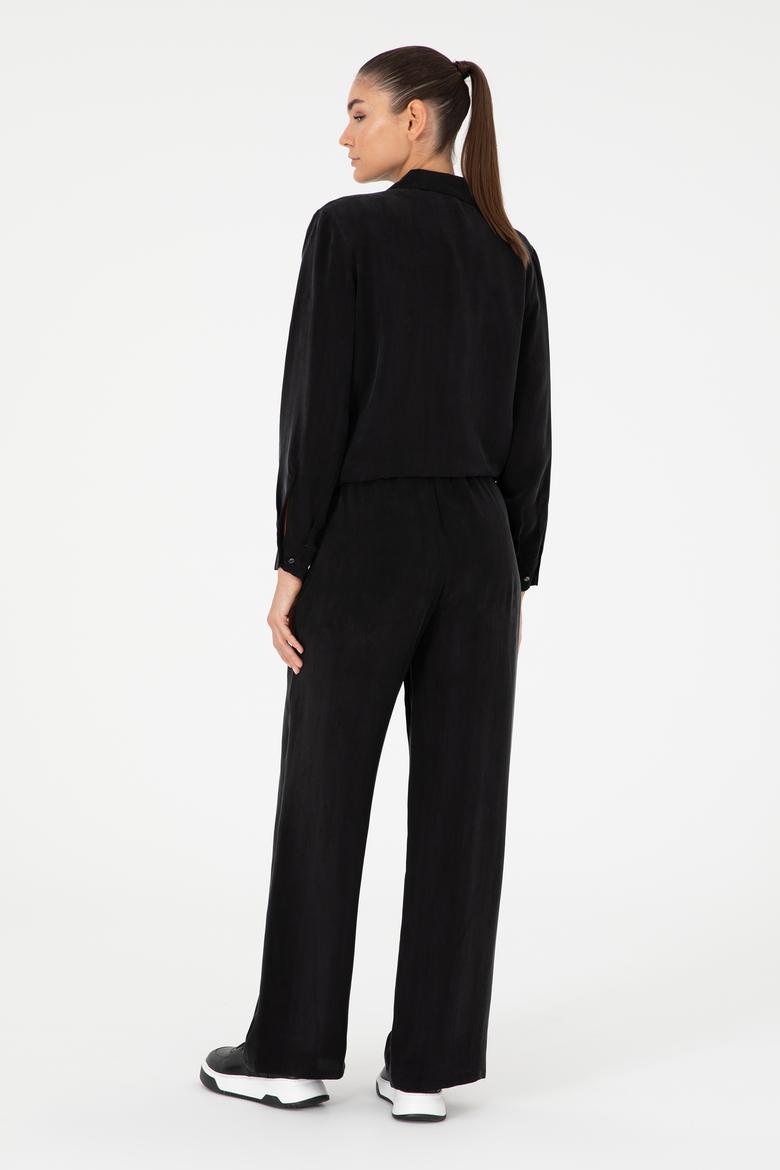 Siyah Yüksek Bel Kupro Kumaş Loose Fit Pantolon - 50291295003
