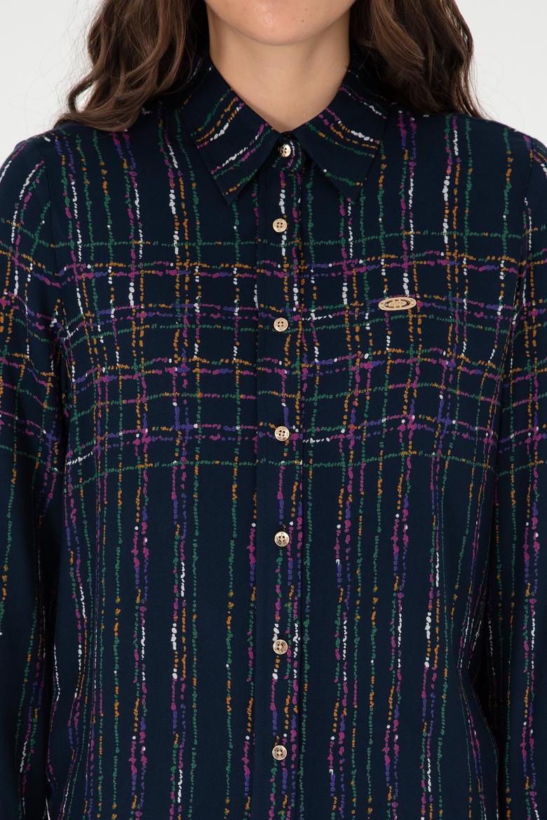 Kadın Lacivert Uzun Kollu Gömlek - 50289840004