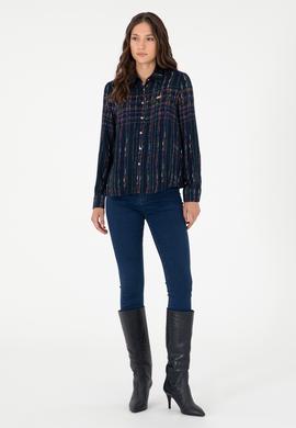 Kadın Lacivert Uzun Kollu Gömlek - 50289840004