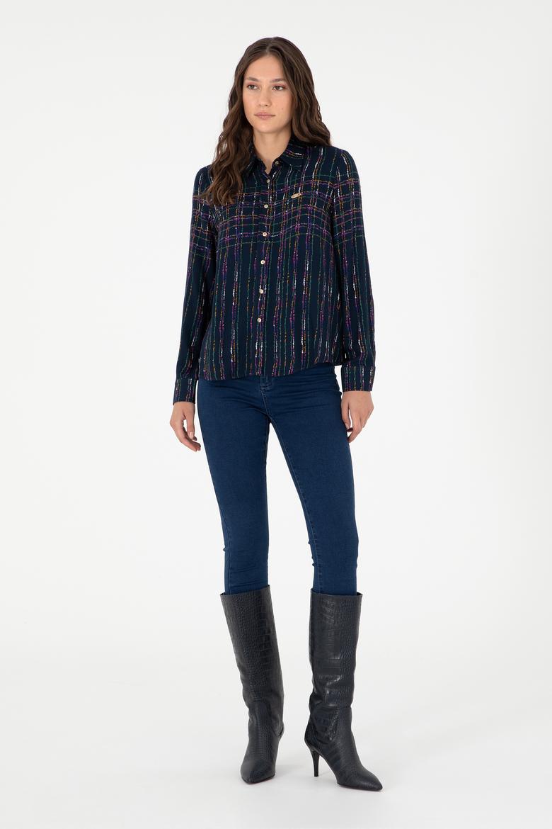 Kadın Lacivert Uzun Kollu Gömlek - 50289840004