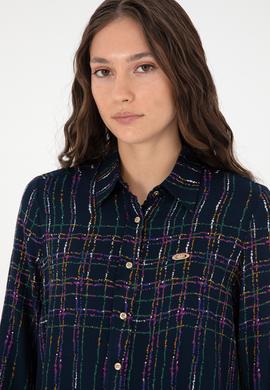 Kadın Lacivert Uzun Kollu Gömlek - 50289840004