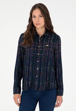 Kadın Lacivert Uzun Kollu Gömlek - 50289840004
