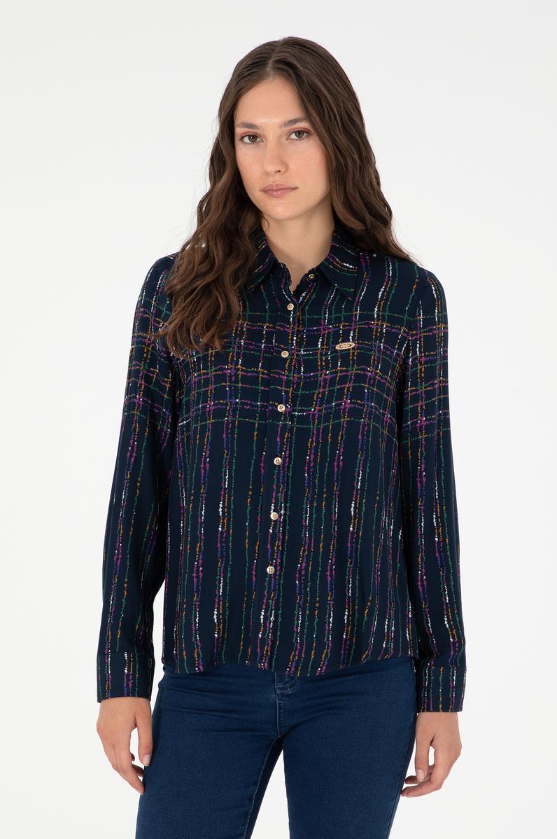 Kadın Lacivert Uzun Kollu Gömlek