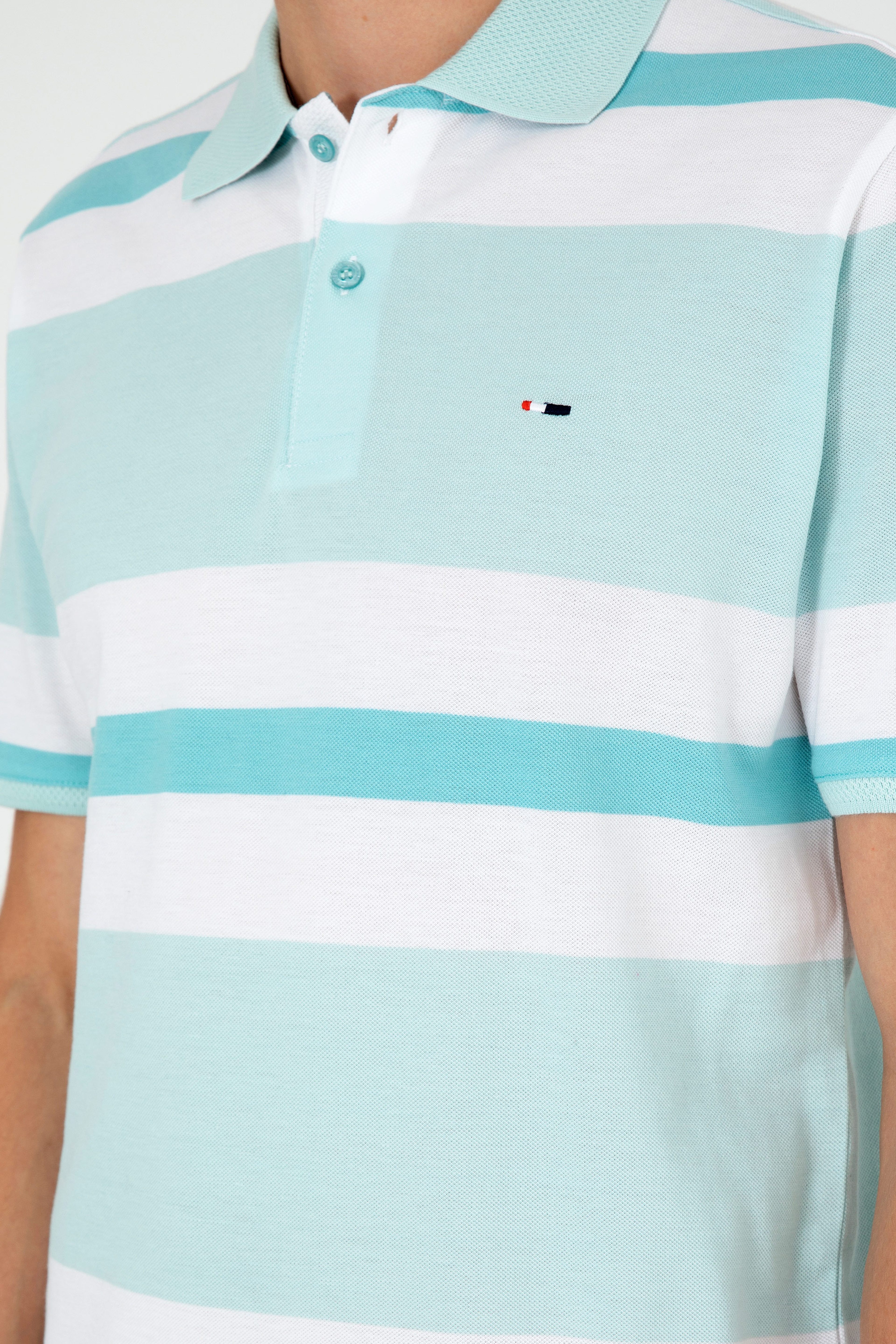 Erkek Regular Fit Polo Yaka Su Yeşili Tişört - Image 7