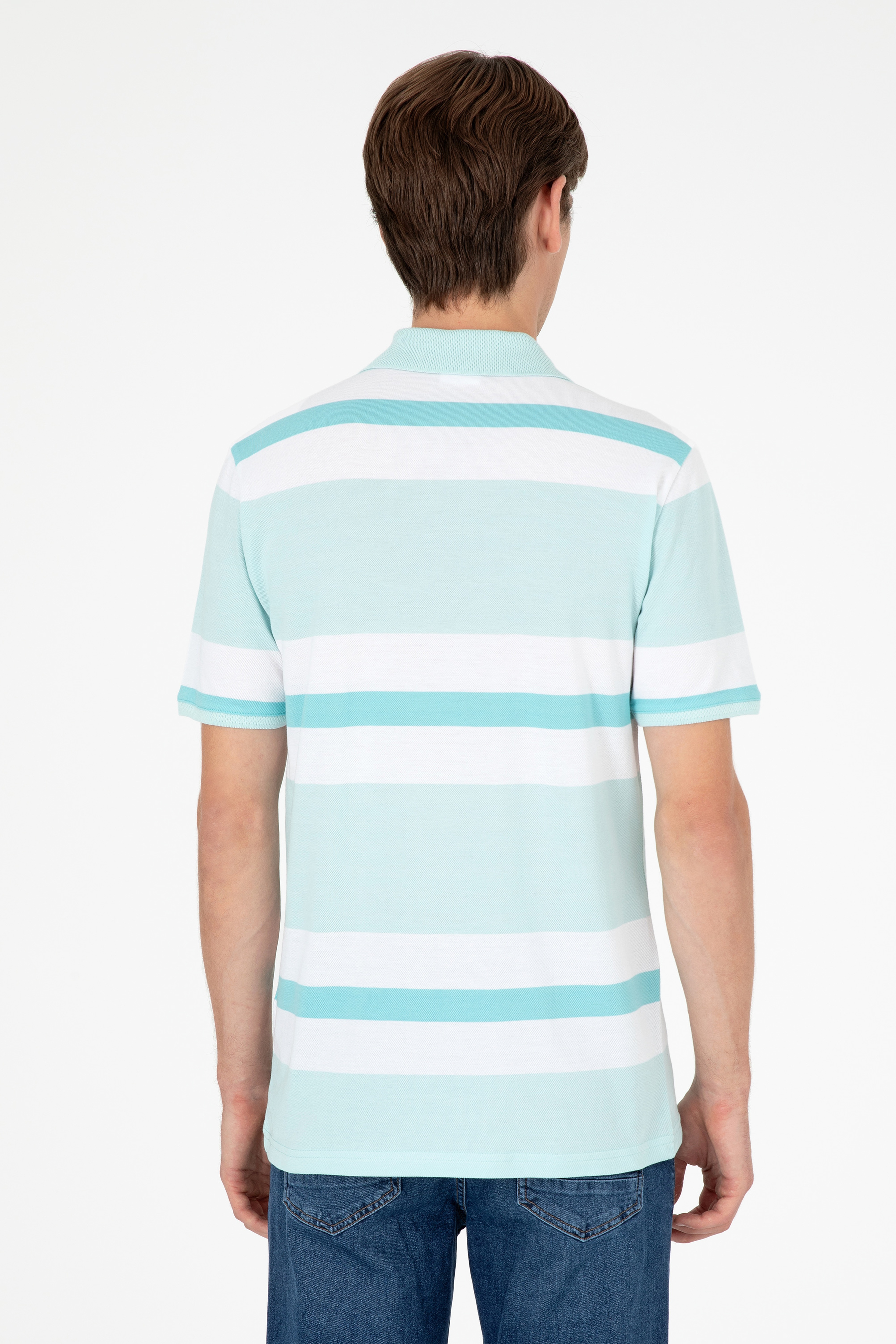 Erkek Regular Fit Polo Yaka Su Yeşili Tişört - Image 5