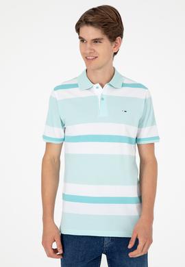Erkek Regular Fit Polo Yaka Su Yeşili Tişört - 50282026021
