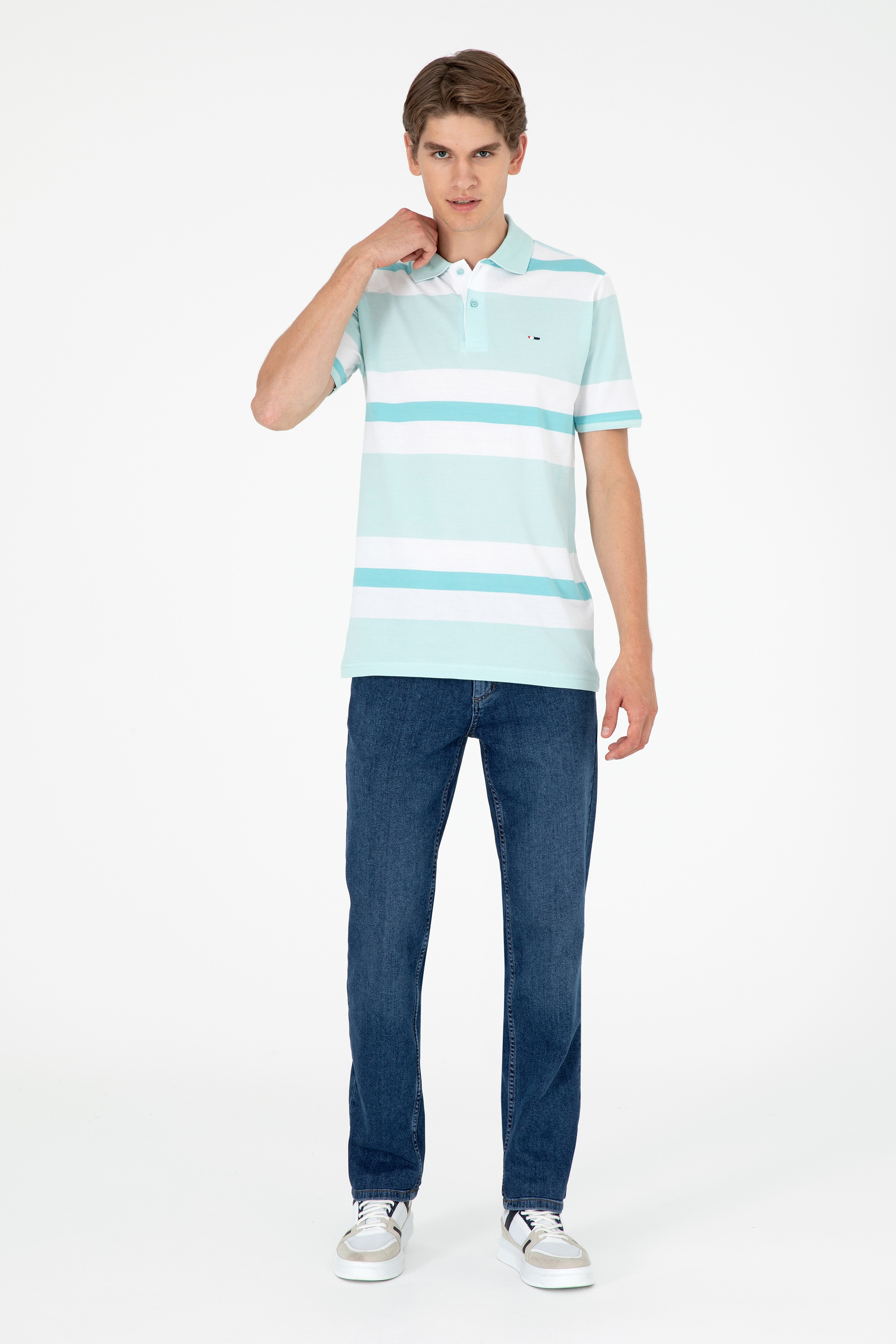 Erkek Regular Fit Polo Yaka Su Yeşili Tişört