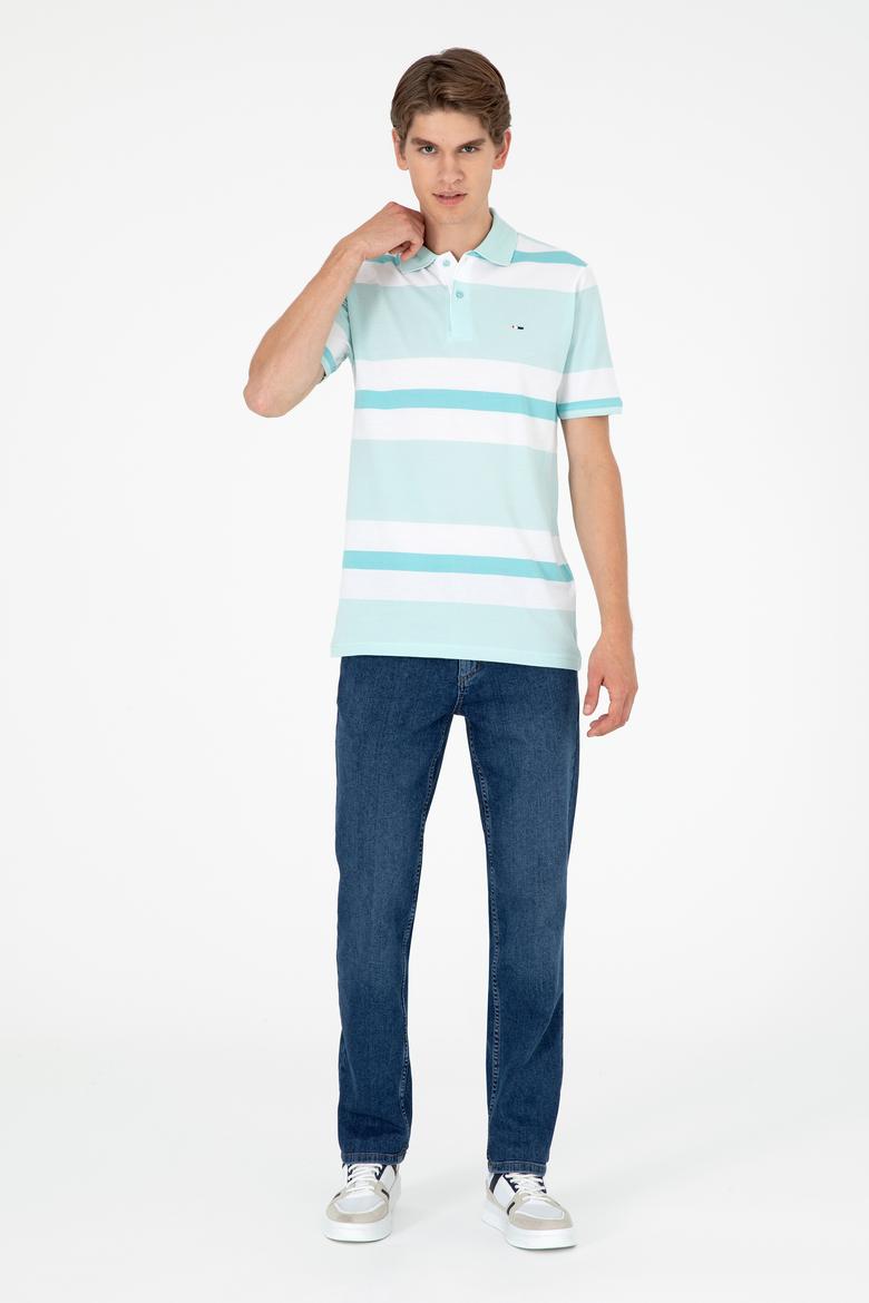 Erkek Regular Fit Polo Yaka Su Yeşili Tişört - 50282026021